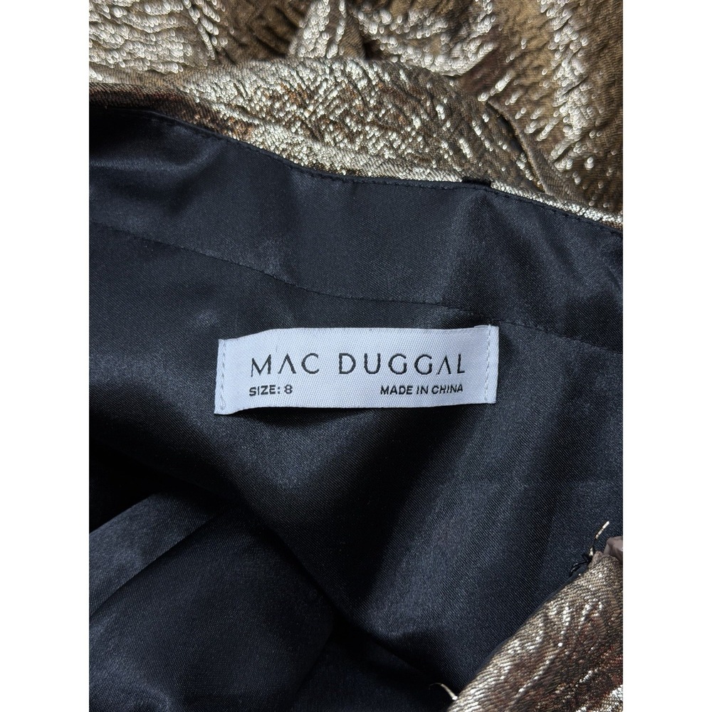 $498 Mac Duggal 67906 Bronze Metallic One Shoulder Bow Tea Midi Dress Size 8 - Picture 11 of 12